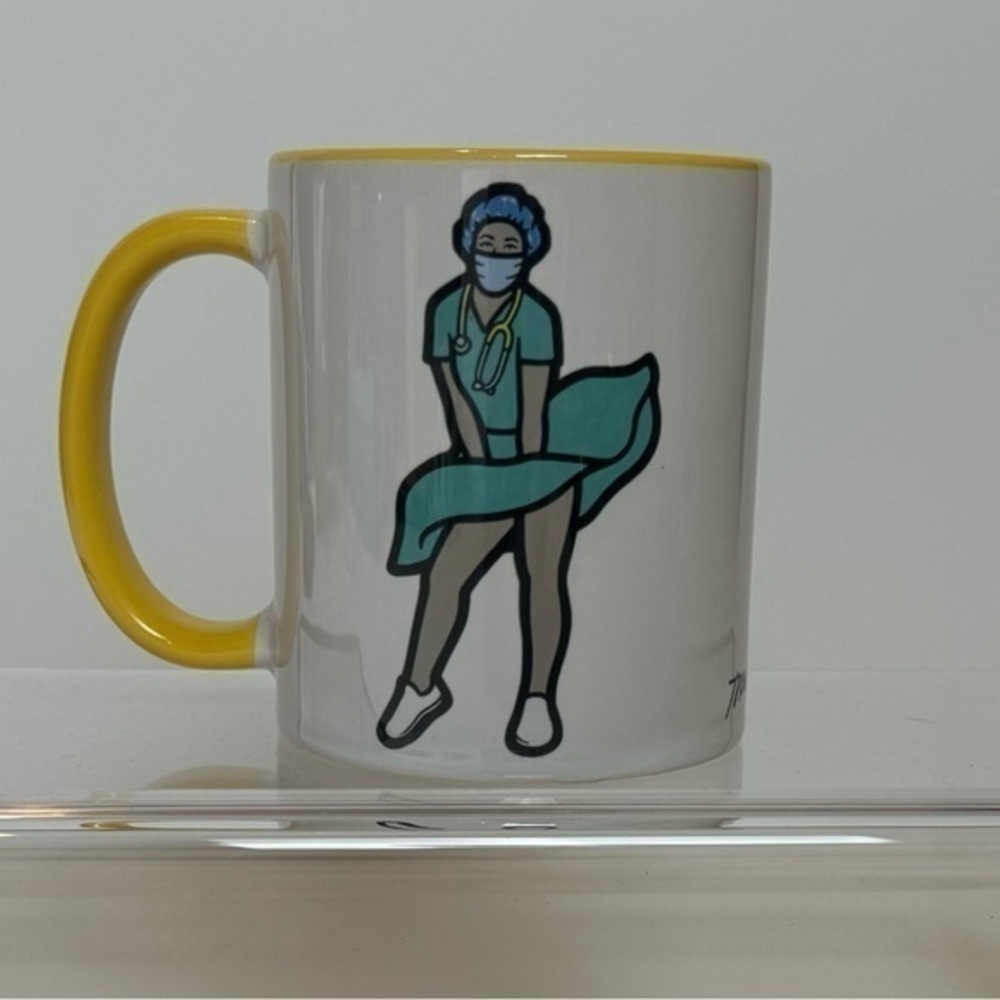 NWT Nurse in Scrubs Iconic Marilyn Pose Coffee Mug by artist Trevor Wayne OKMOA